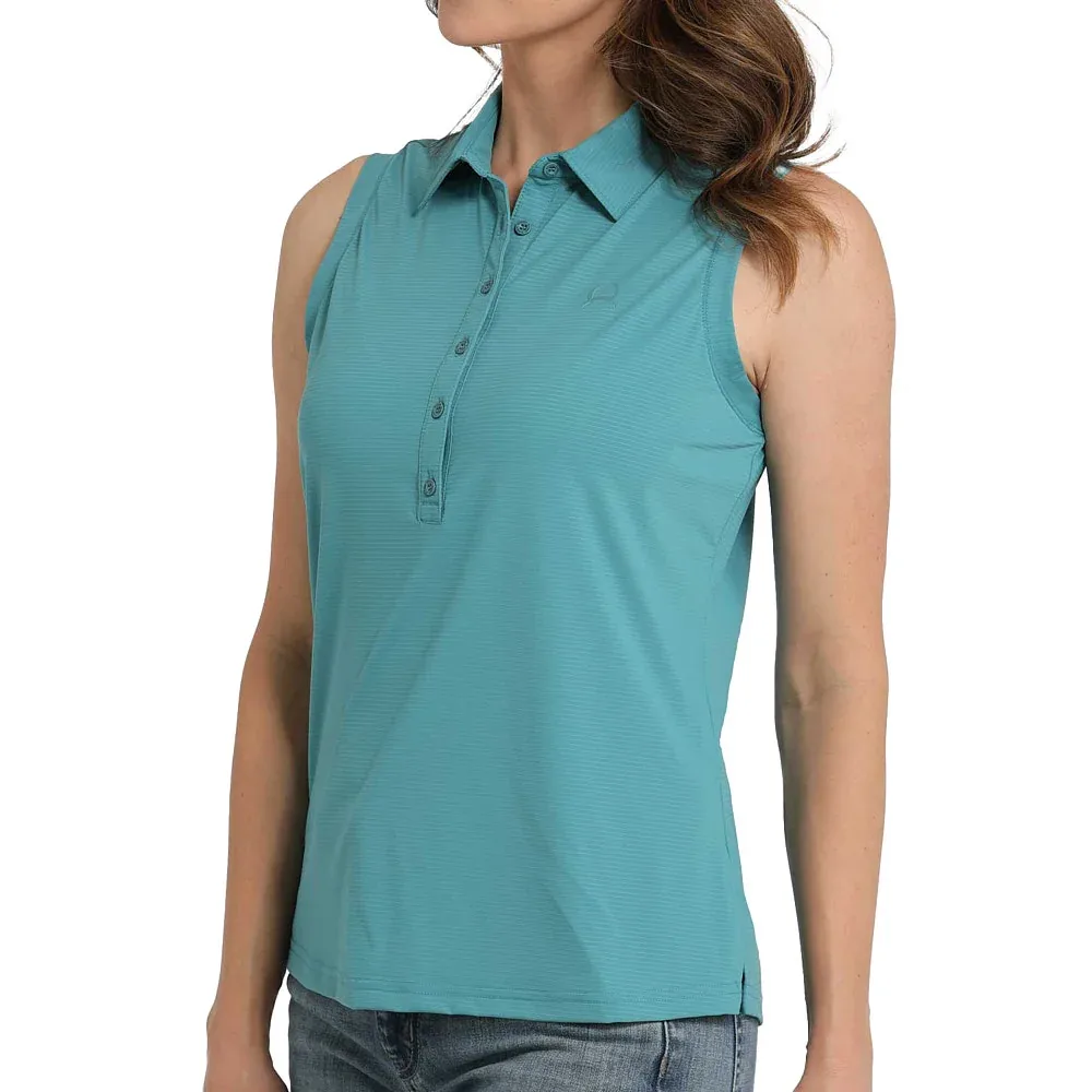 Cinch Women's Blue Sleeveless Polo - Image 2