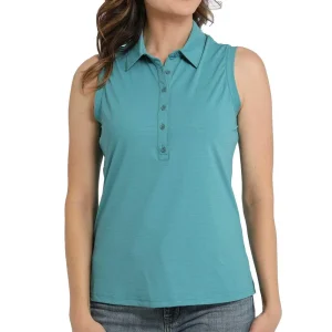 Cinch Women's Blue Sleeveless Polo