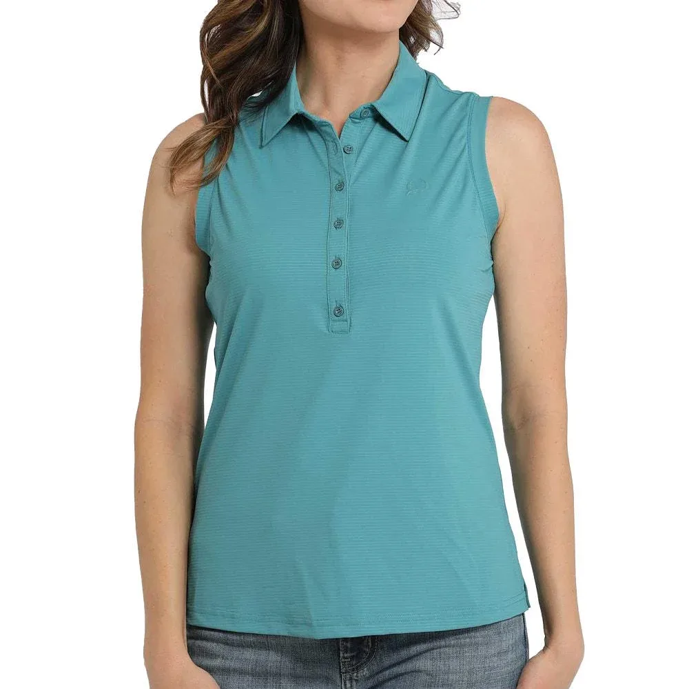 Cinch Women's Blue Sleeveless Polo