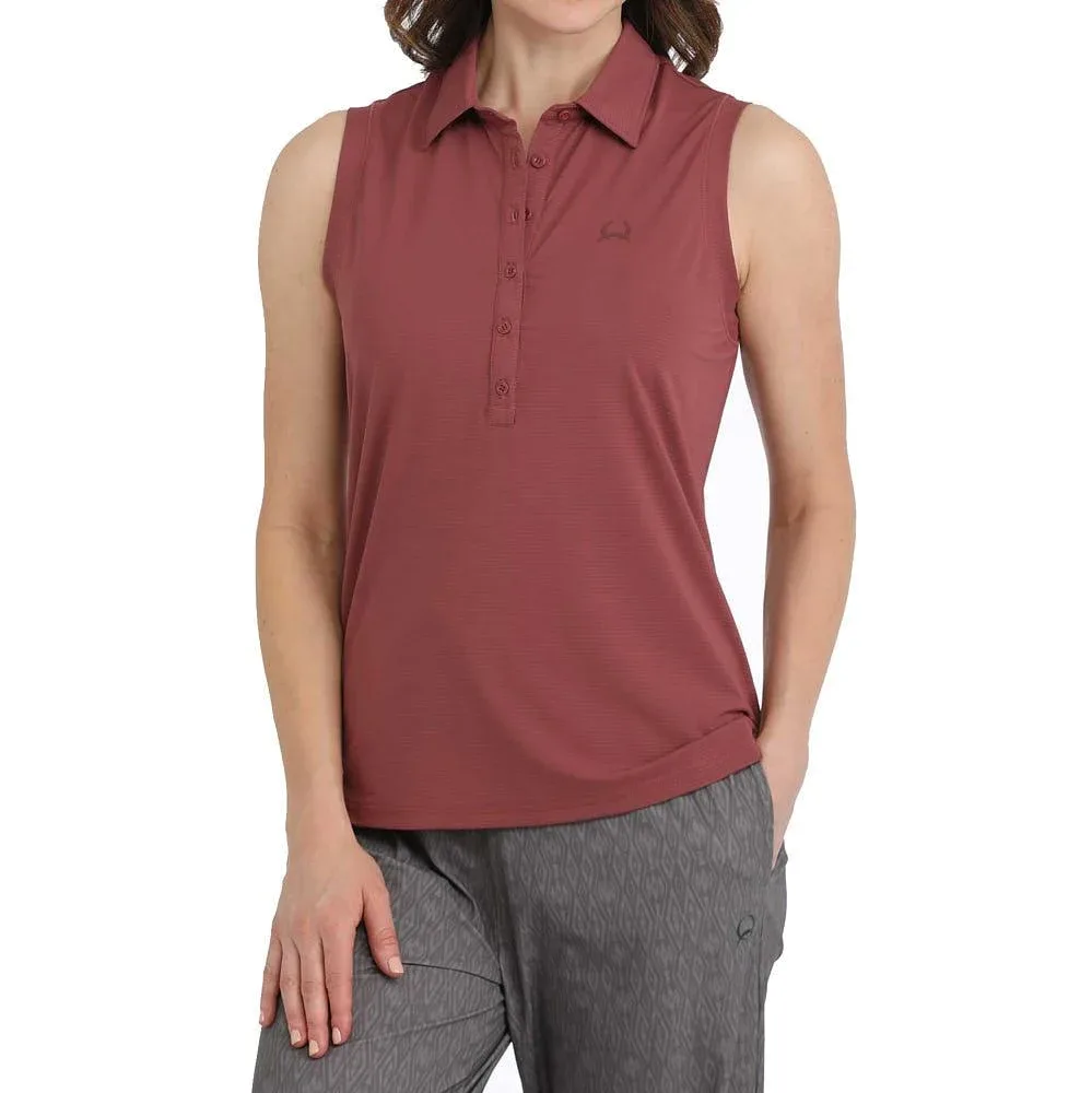 Cinch Womens Burgundy Sleeveless Polo