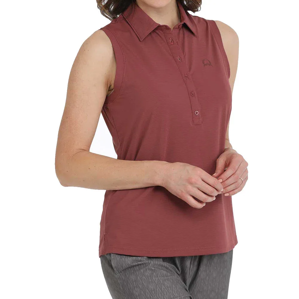 Cinch Womens Burgundy Sleeveless Polo - Image 2