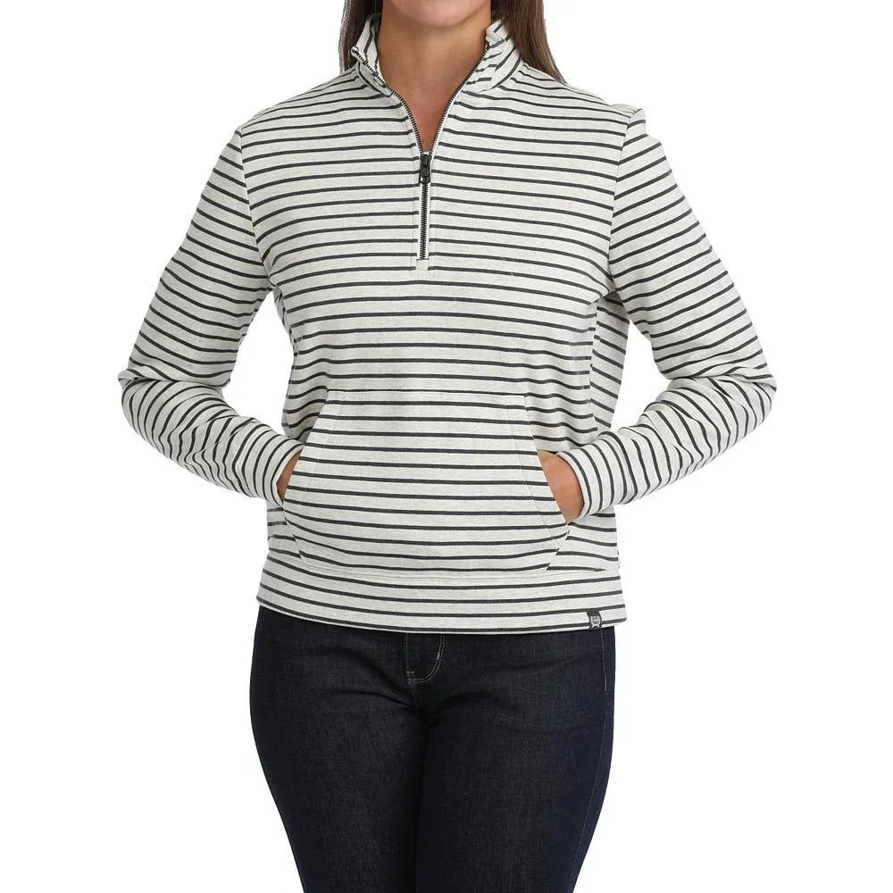 Cinch Women's White & Black Striped Pullover