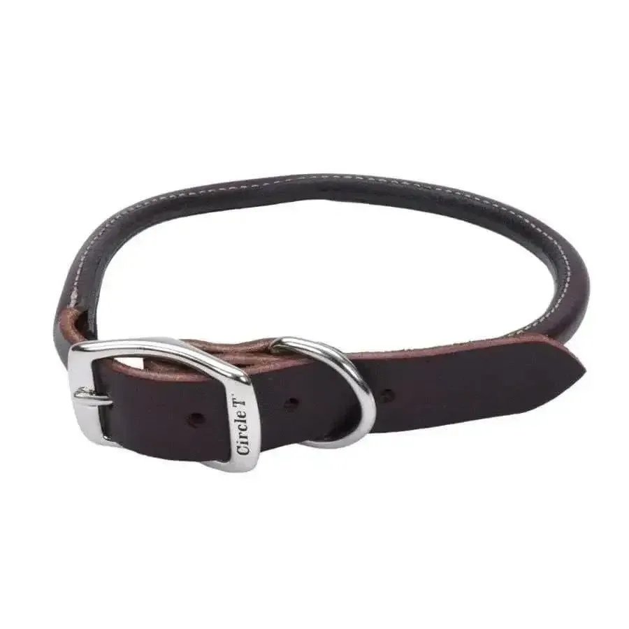 Circle T Latigo Leather Round Dog Collar Brown