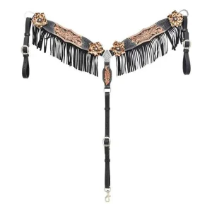 Circle Y Saddlery Floral Basket Stamp Black and Natural Wildcard Breast Collar with Fringe