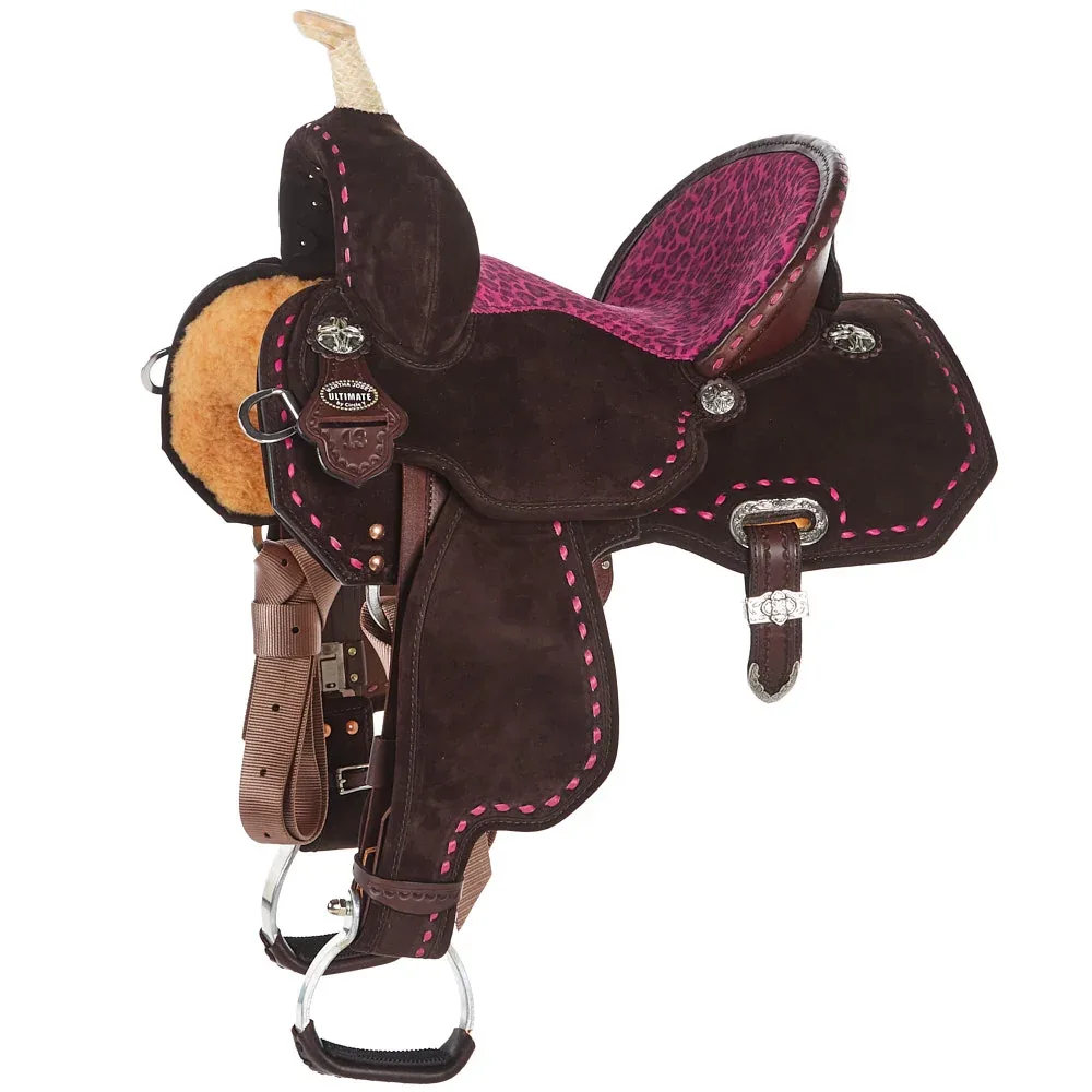 Circle Y Saddlery Lightweight Lightspeed Hot Pink Cheetah Buckstitch 13 Inch Barrel Saddle