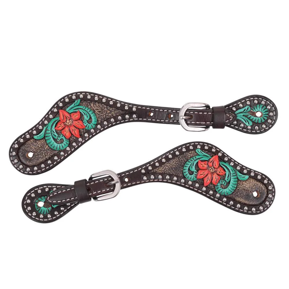 Circle Y Saddlery Reinsman Cactus Flower Filigree Spur Straps