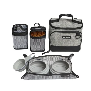 Cleverpup Bistro Box, 7-Piece Dog Food Travel Kit W/ Collapsible Bowls, Insulated Travel Bag & More