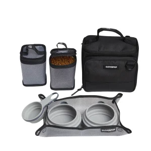 Cleverpup Bistro Box, 7-Piece Dog Food Travel Kit W/ Collapsible Bowls, Insulated Travel Bag & More