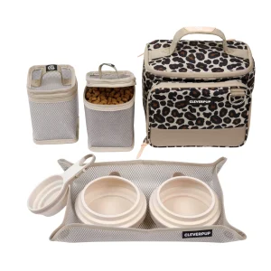 Cleverpup Bistro Box, 7-Piece Dog Food Travel Kit W/ Collapsible Bowls, Insulated Travel Bag & More