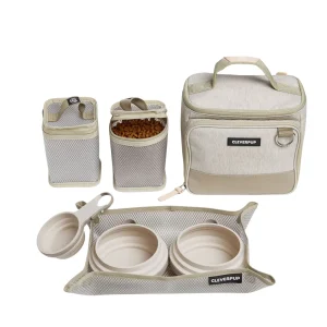 Cleverpup Bistro Box, 7-Piece Dog Food Travel Kit W/ Collapsible Bowls, Insulated Travel Bag & More