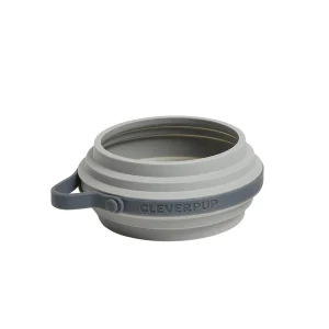Cleverpup Nomad Collapsible Travel Bowl W/ Splash Guard Rim & Built-In Attachment Loop, Grey