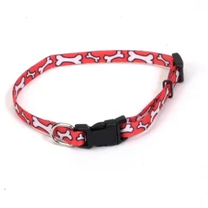 Coastal Lil Pals Adjustable Patterned Collarlight Red White Bone 5/16 x 8-12 in