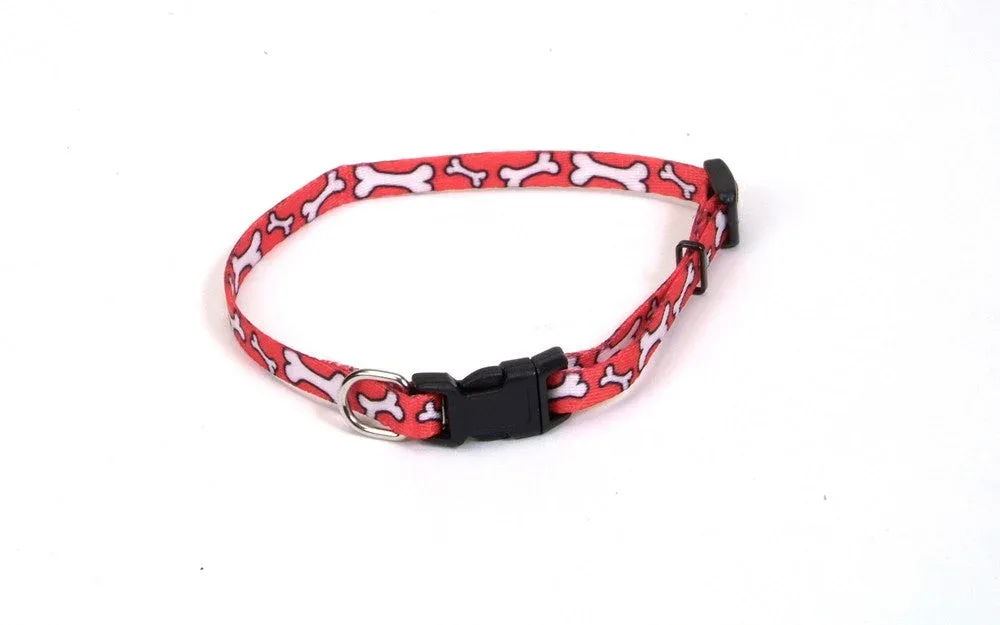 Coastal Lil Pals Adjustable Patterned Collarlight Red White Bone 5/16 x 8-12 in