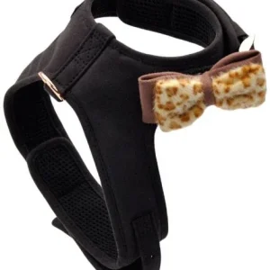 Coastal Pet Accent Microfiber Dog Harness Mod Black with Leopard Bow