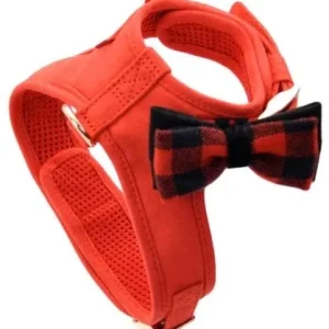 Coastal Pet Accent Microfiber Dog Harness Retro Red with Plaid Bow