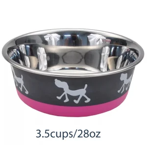 Coastal Pet Maslow Design Series Non-Skid Pup Design Dog Bowls Pink and, Grey 3.5 cups