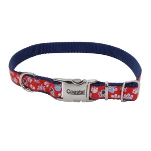 Coastal Pet Products Ribbon Adjustable Nylon Dog Collar with Metal Buckle, Red, 5/8 In X 1218 In