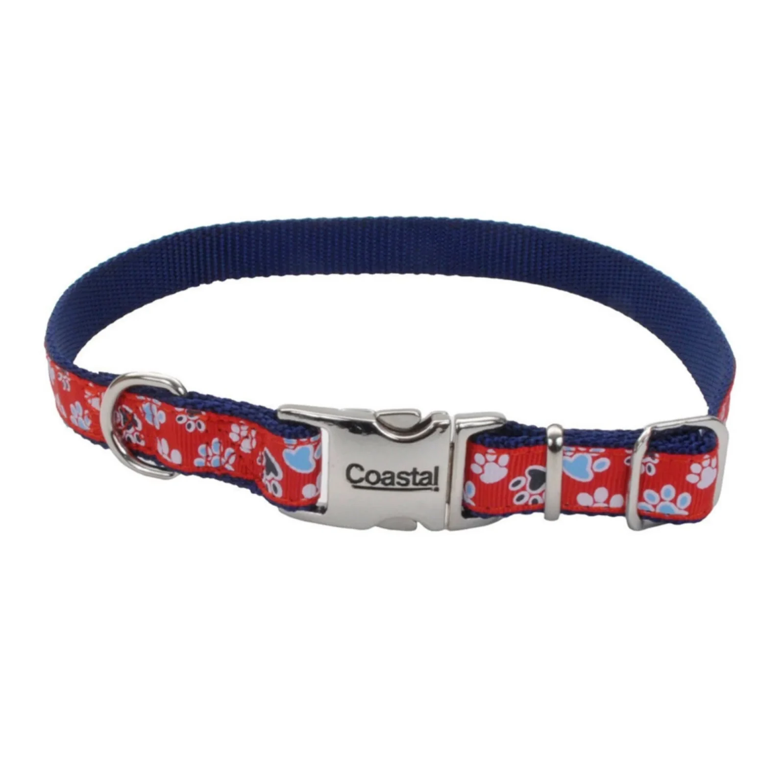 Coastal Pet Products Ribbon Adjustable Nylon Dog Collar with Metal Buckle, Red, 5/8 In X 1218 In