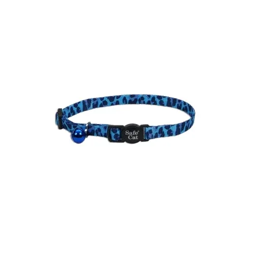 Coastal Safe Cat Fashion Adjustable Breakaway Cat Collar Blue, Leopard 3/8 x 12 in