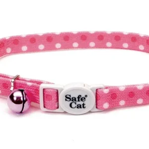 Coastal Safe Cat Fashion Adjustable Breakaway Cat Collar Pink Dots 3/8 x 8-12 in