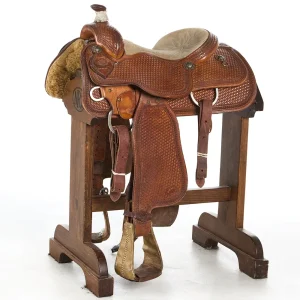 Coats Used 15in Basket Stamped Calf Roping Saddle