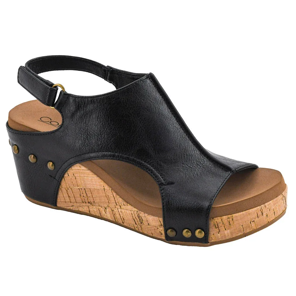 Corkys Footwear Women's Carley Black 3 Wedge Sandal