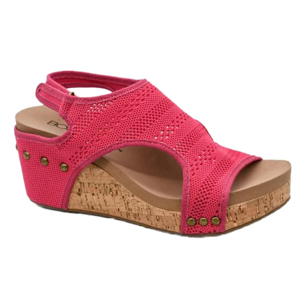 Corkys Footwear Womens Carley Fuchsia Knit Wedge Sandal