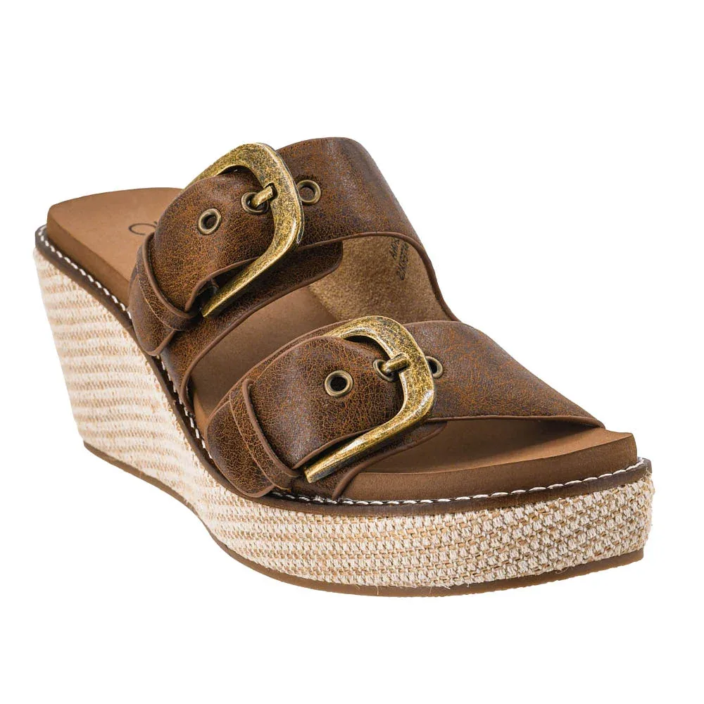 Corkys Footwear Women's Cognac Manifest Buckle Wedge Sandal