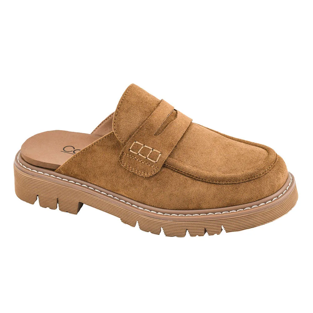 Corkys Footwear Women's Get Lucky Camel Faux Suede Mule