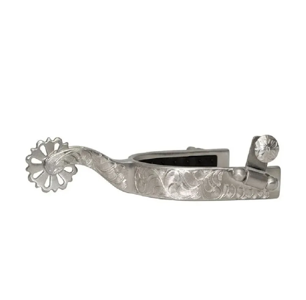 Cowboy Tack Rubber Inlayed Stainless Steel Brushed Medium Reiner Spurs