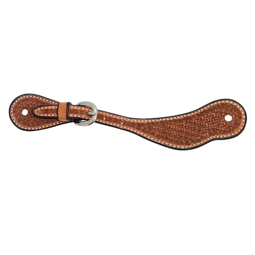 Cowboy Tack Youth Golden Leather Spider Stamp Spur Straps