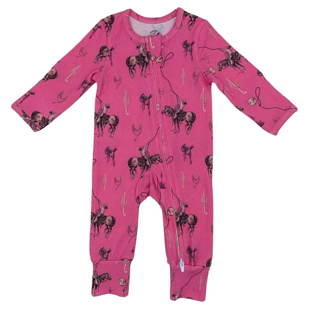 Cowkid Clothing Company Girl's Pink Rope The Moon Folding Feet Onesie
