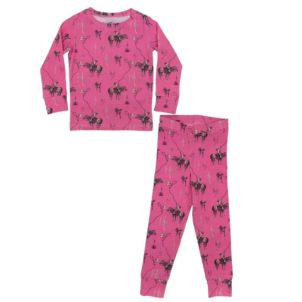 Cowkid Clothing Company Girl's Pink Rope The Moon Long Sleeve PJ Set