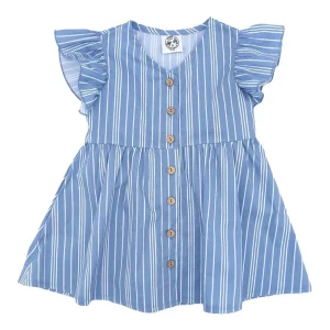 Cowkid Clothing Company Girl's Vintage Blue Stripe Flutter Dress