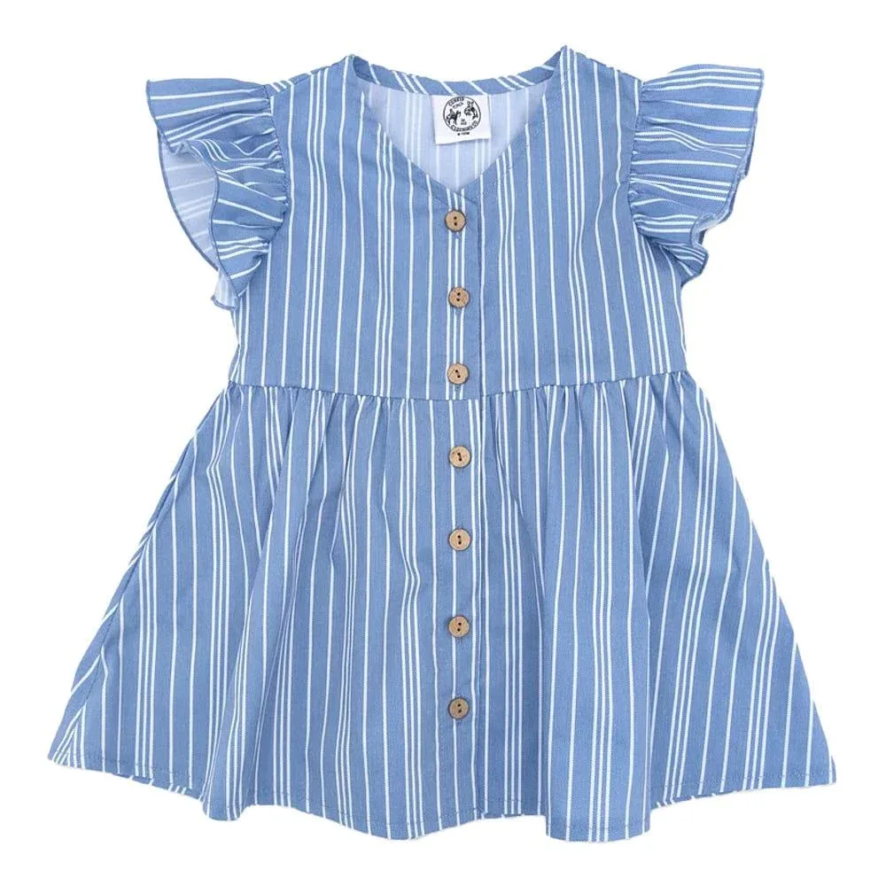 Cowkid Clothing Company Girl's Vintage Blue Stripe Flutter Dress