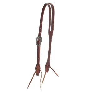 Cowperson Tack 5/8in Oiled Slot Ear Headstall with Rounded Floral Cart Buckle