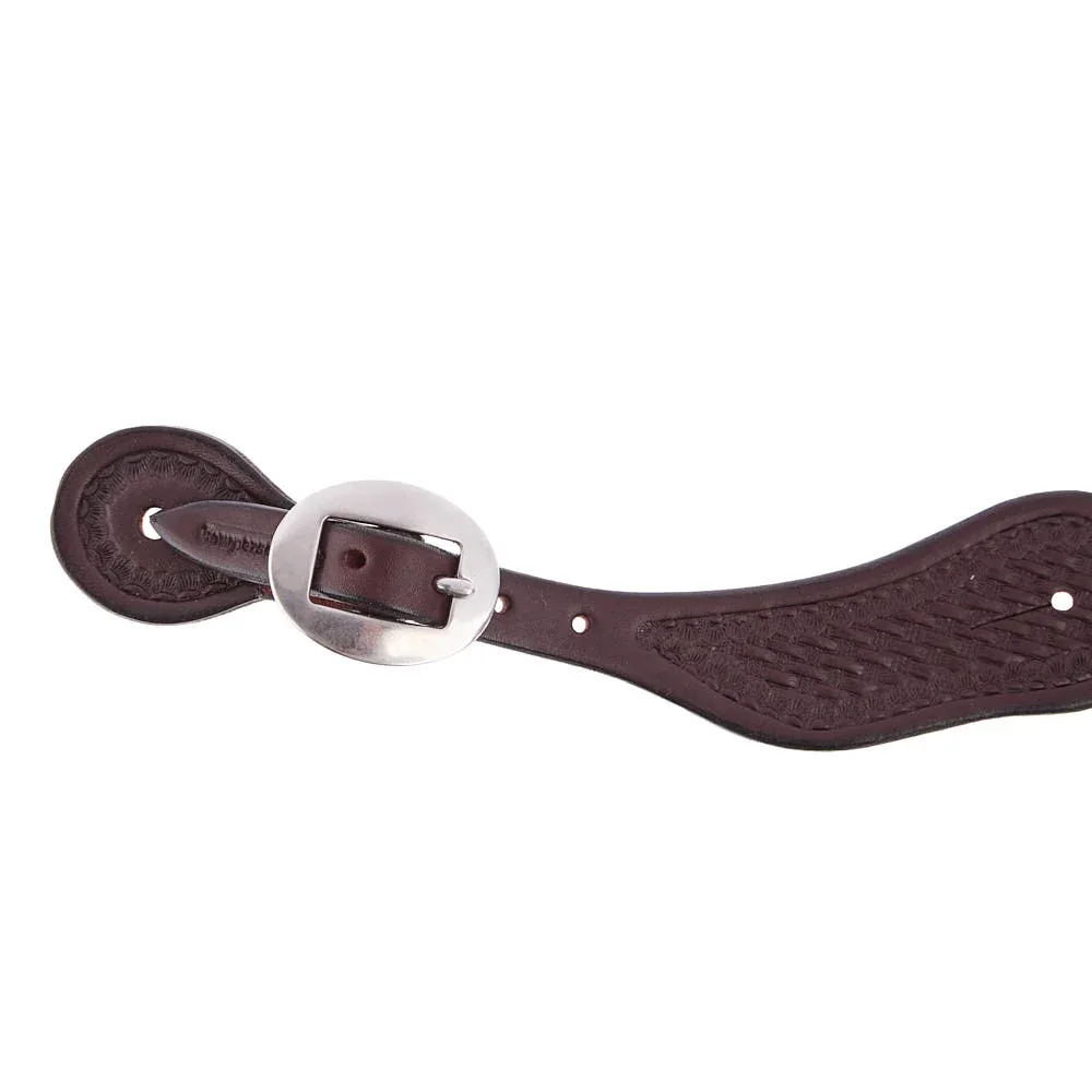 Cowperson Tack Ladies Dark Leather Basket Stamp Spur Straps - Image 2