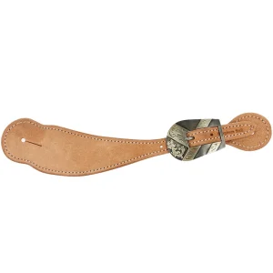 Cowperson Tack Roughout Spur Straps with Silver Floral Buckle