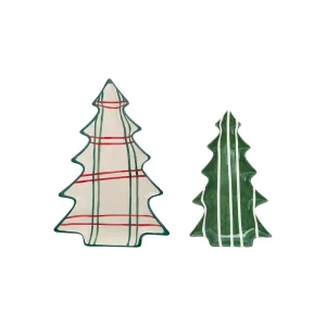 Creative Co-Op 2 Piece Ceramic Tree Plates