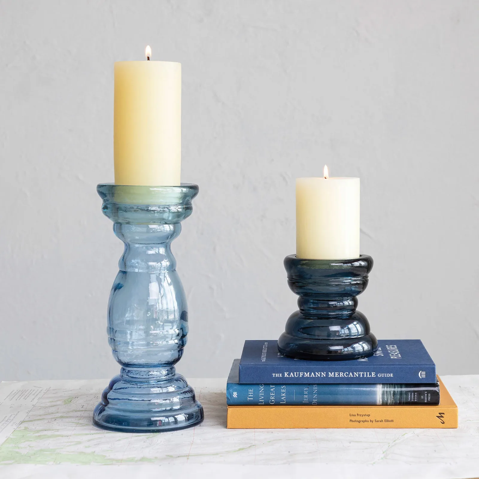 Creative Co-Op Blue Recycled Glass Candle Holder - Image 2