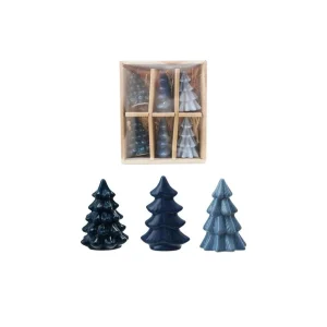 Creative Co-Op Blue Stoneware Christmas Tree Set