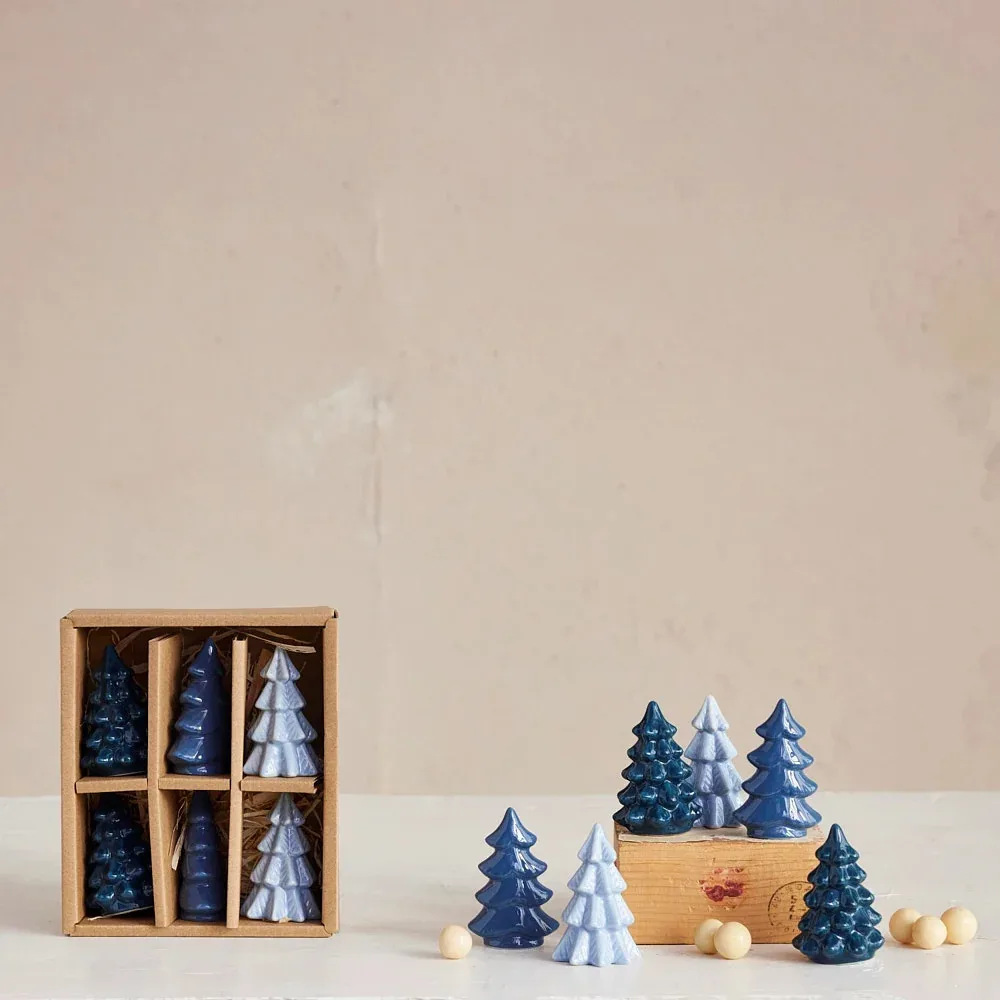 Creative Co-Op Blue Stoneware Christmas Tree Set - Image 2