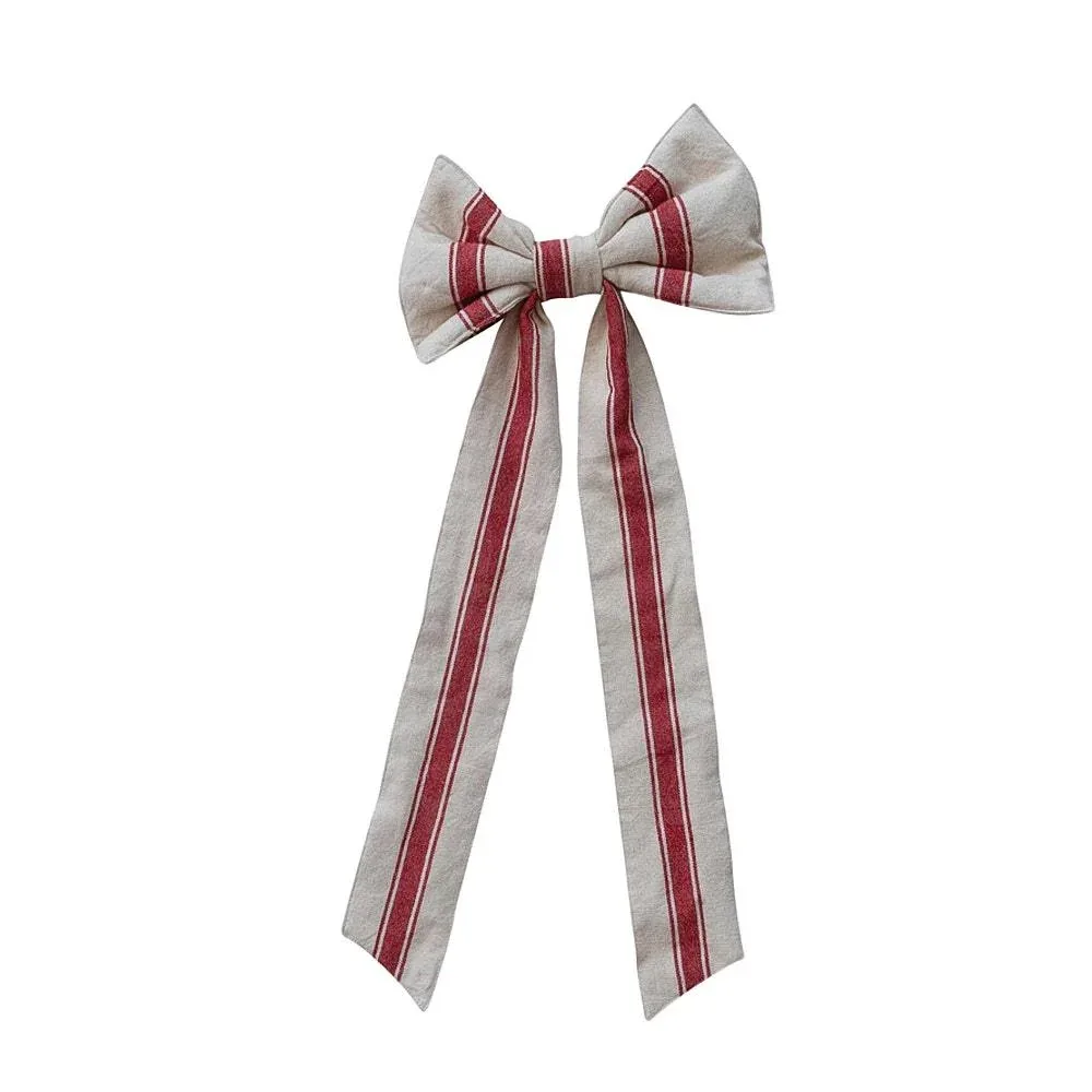 Creative Co-Op Clip On Red Stripe Bow