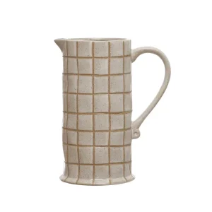 Creative Co-Op Cream and Brown Stoneware Pitcher