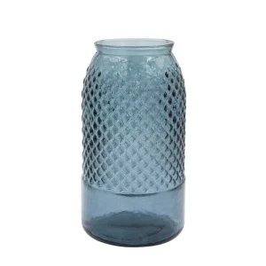 Creative Co-Op Embossed Recycled Blue Glass Vase