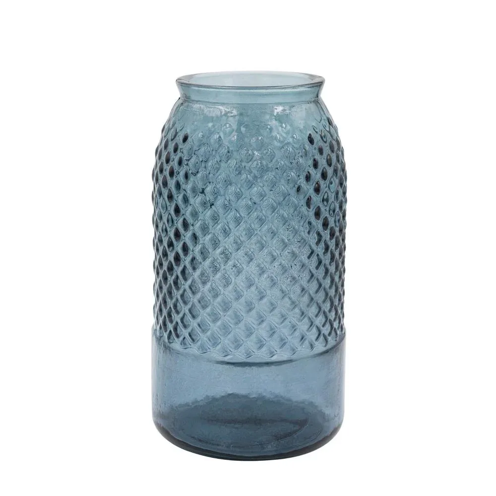 Creative Co-Op Embossed Recycled Blue Glass Vase