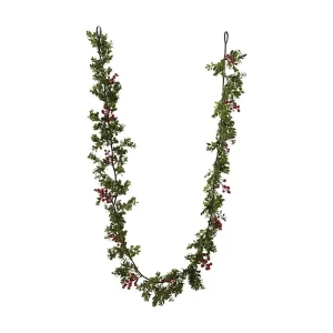 Creative Co-Op Faux Boxwood Garland with Red Berries