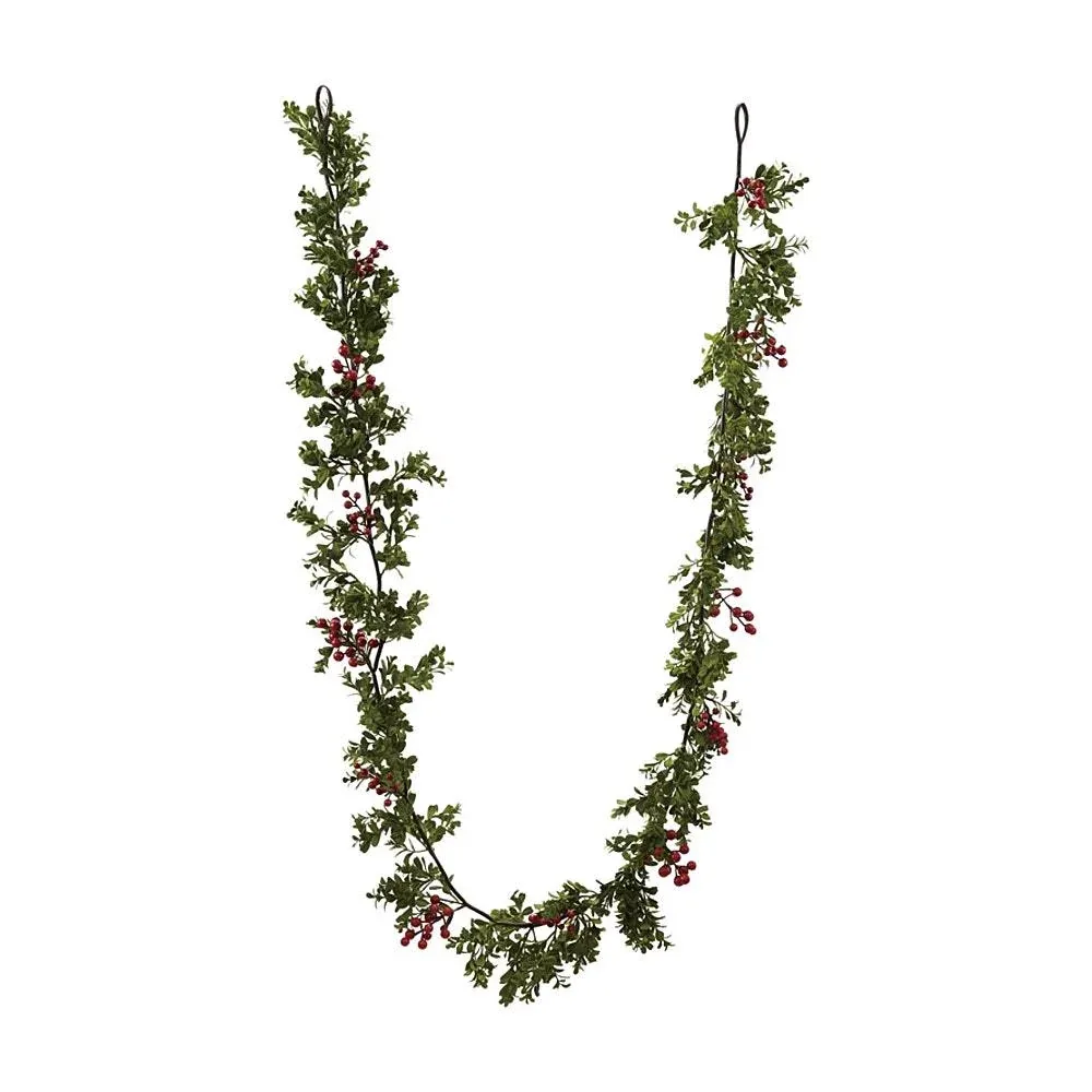 Creative Co-Op Faux Boxwood Garland with Red Berries