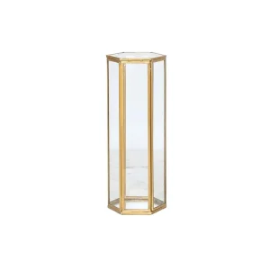 Creative Co-Op Glass Brass Hexagon Container with Mirror Bottom