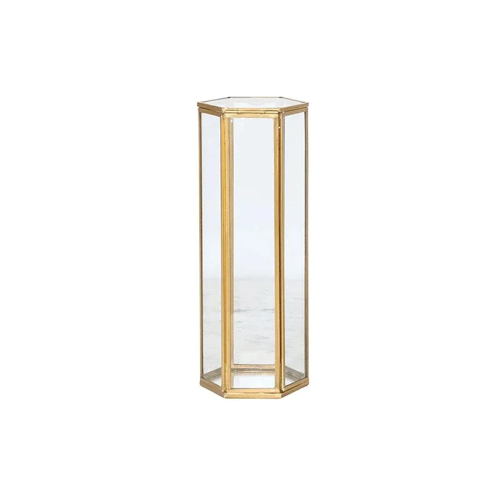 Creative Co-Op Glass Brass Hexagon Container with Mirror Bottom